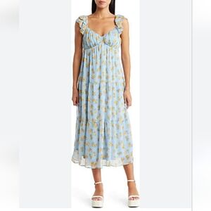 Lush Blue Yellow Floral Dress Size Medium